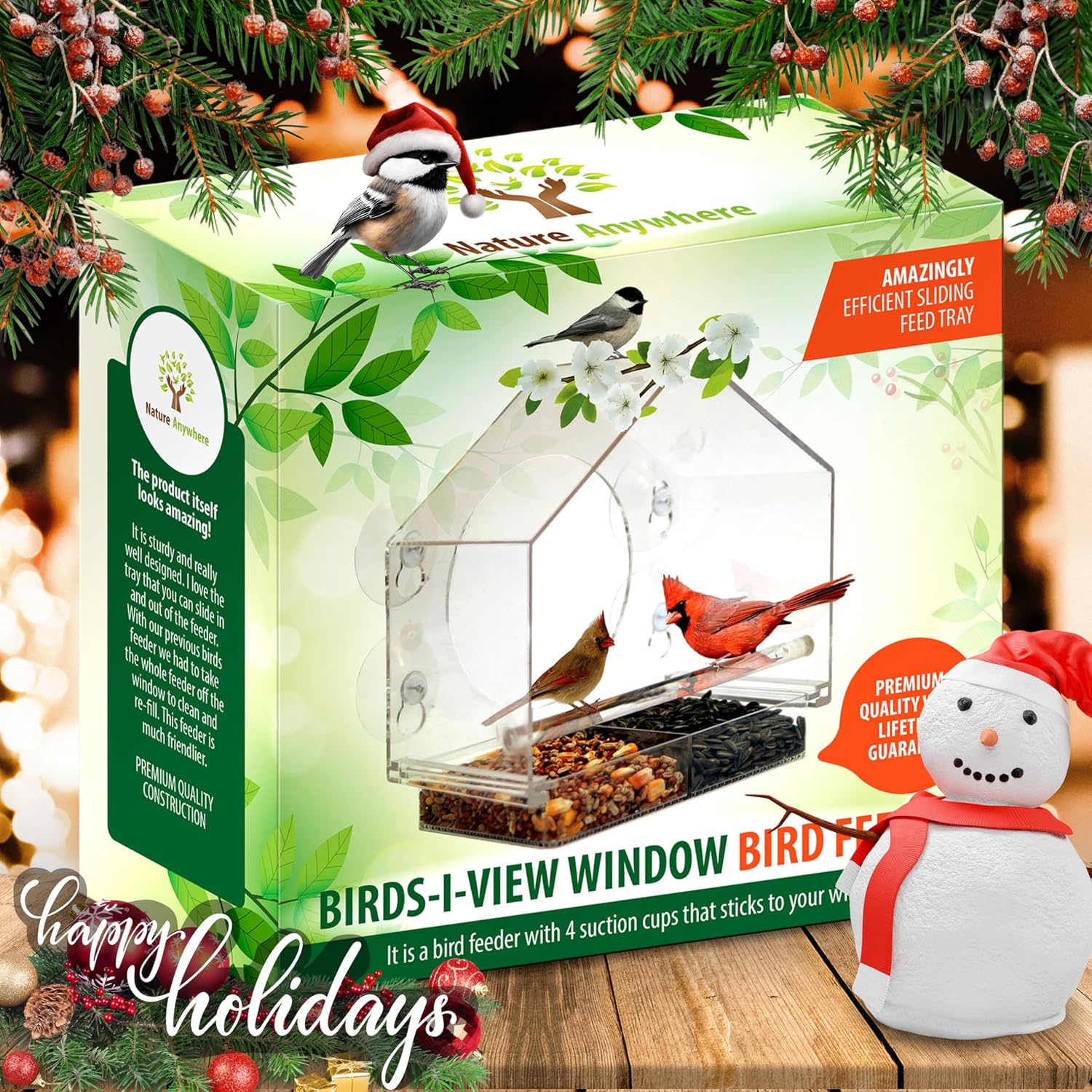 Detalle de Nature Anywhere 2022 Window Bird Feeder with Sliding Tray and 4 Suction Cups