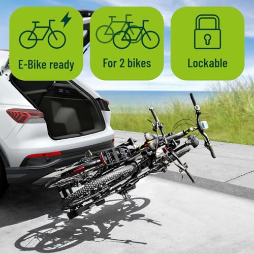 Detalle de EUFAP 11521 Fahrradträger PREMIUM 2 – E‑Bike geeignet, komplett vormontiert, Diebstahlschutz, 2 Fahrräder