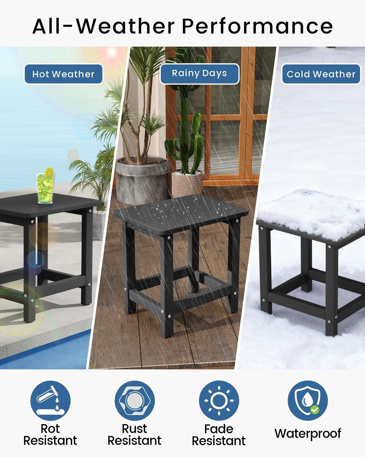 Thumbnail 3 de BIVODA CJ/002-01-CA Outdoor Side Table, Black HDPE Square Patio Table