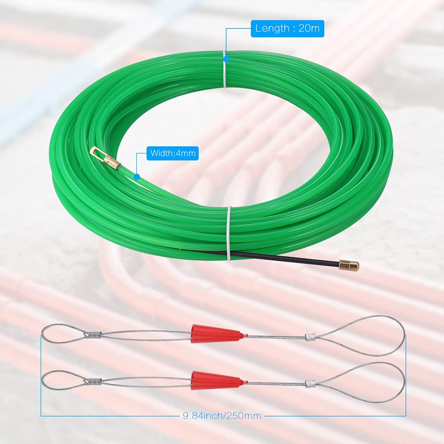 Thumbnail 1 de Zocipro 20m Kabeleinziehhilfe Einziehspirale – Nylonband, Führungsfedern, 4 mm Durchmesser, Grün