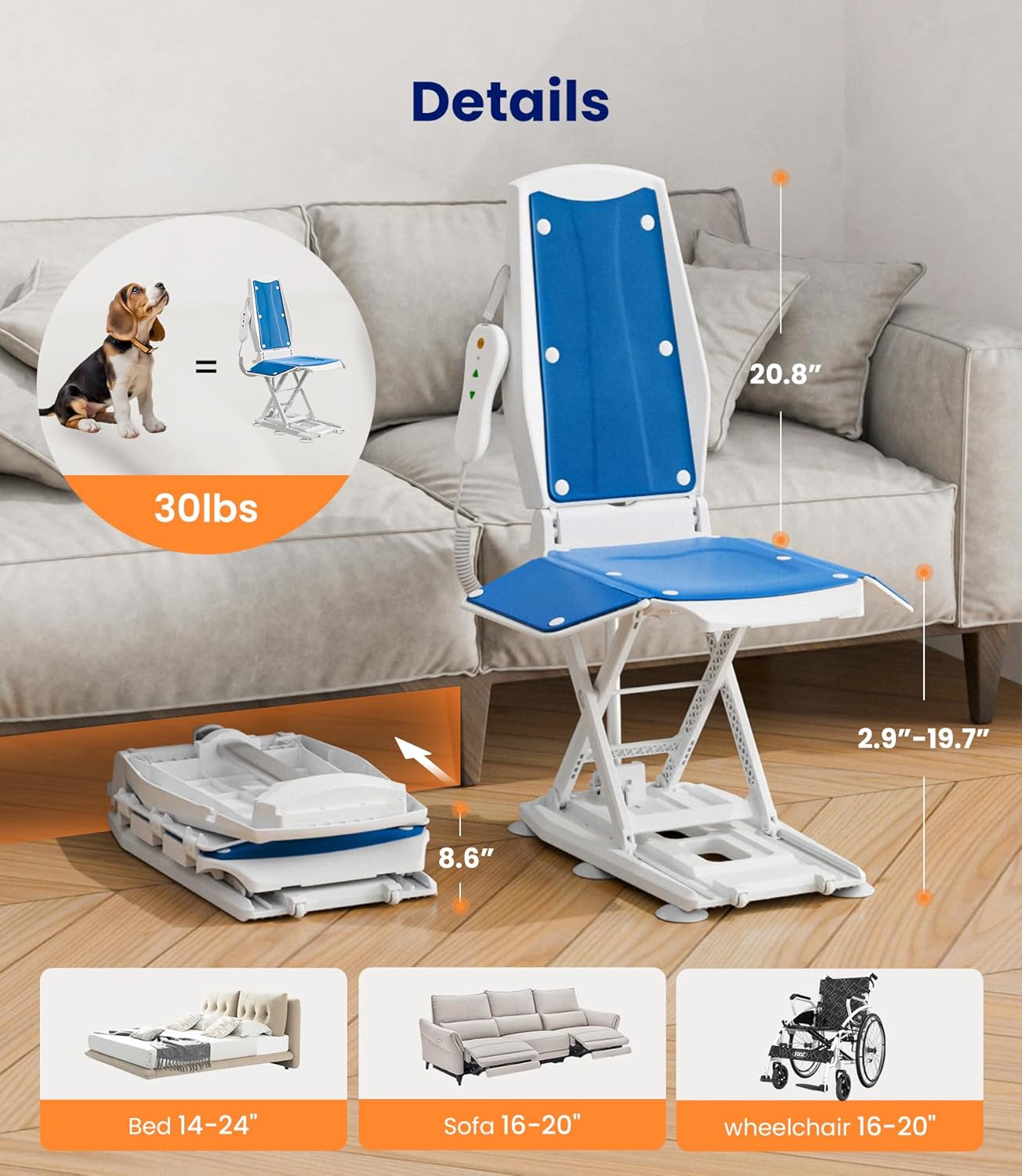 Detalle 2 de VOCIC Upgrade Electric Chair Lift with Wheels (AX10) — Portable, No Assembly, Supports 300 LBS