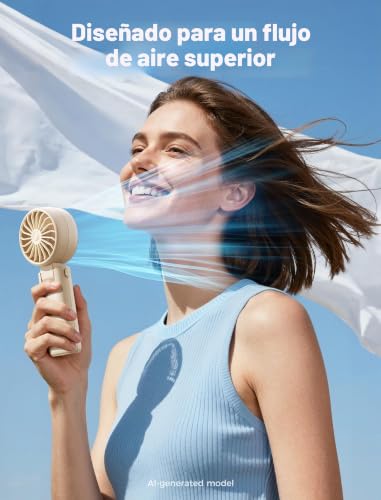 Detalle de Aecooly Mini Ventilador de Mano Portátil Recargable USB 20H, 5 Velocidades y Pantalla Digital