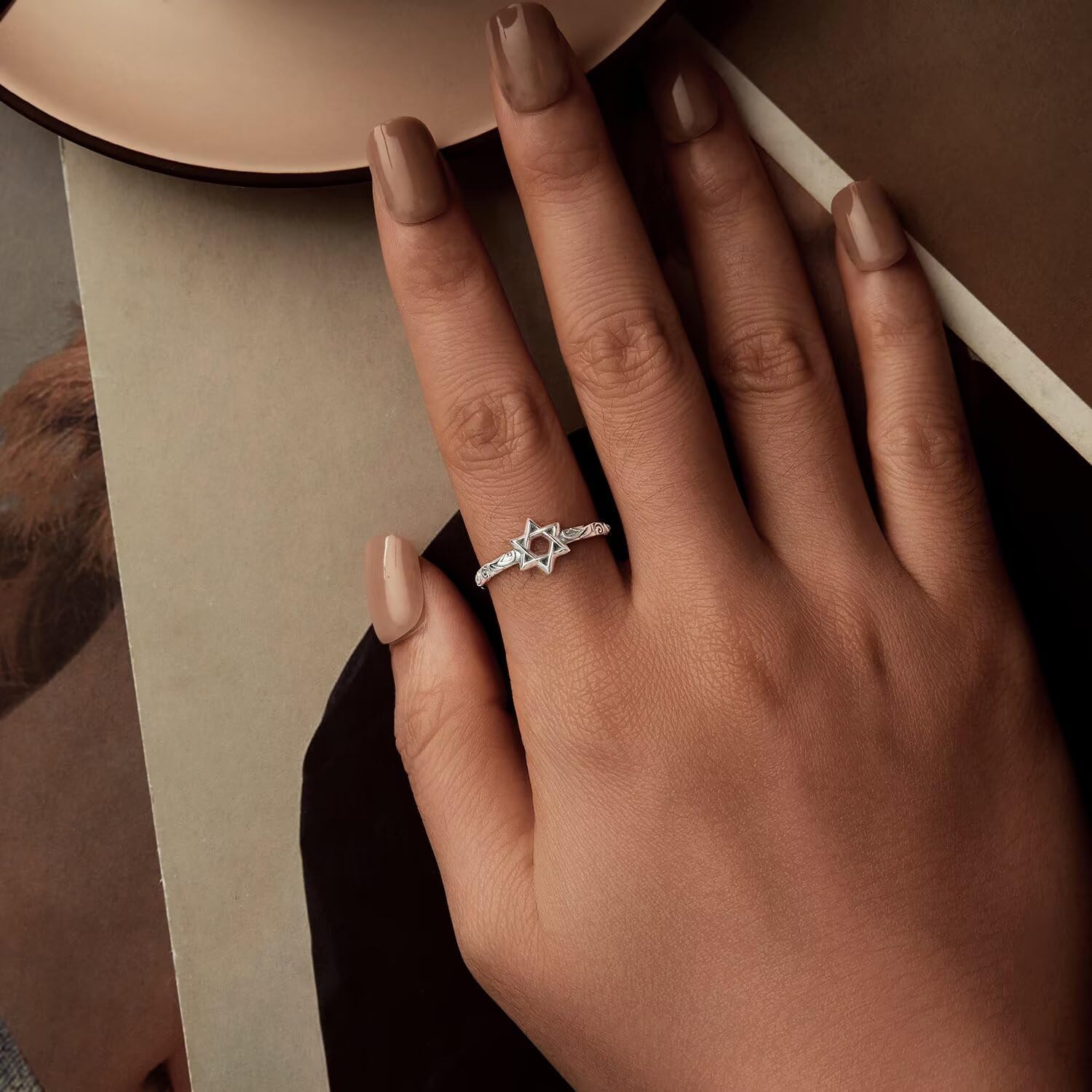Detalle de Kerraom Davidstern Ring aus 925 Sterling Silber – Verstellbarer Damenring mit Hexagramm