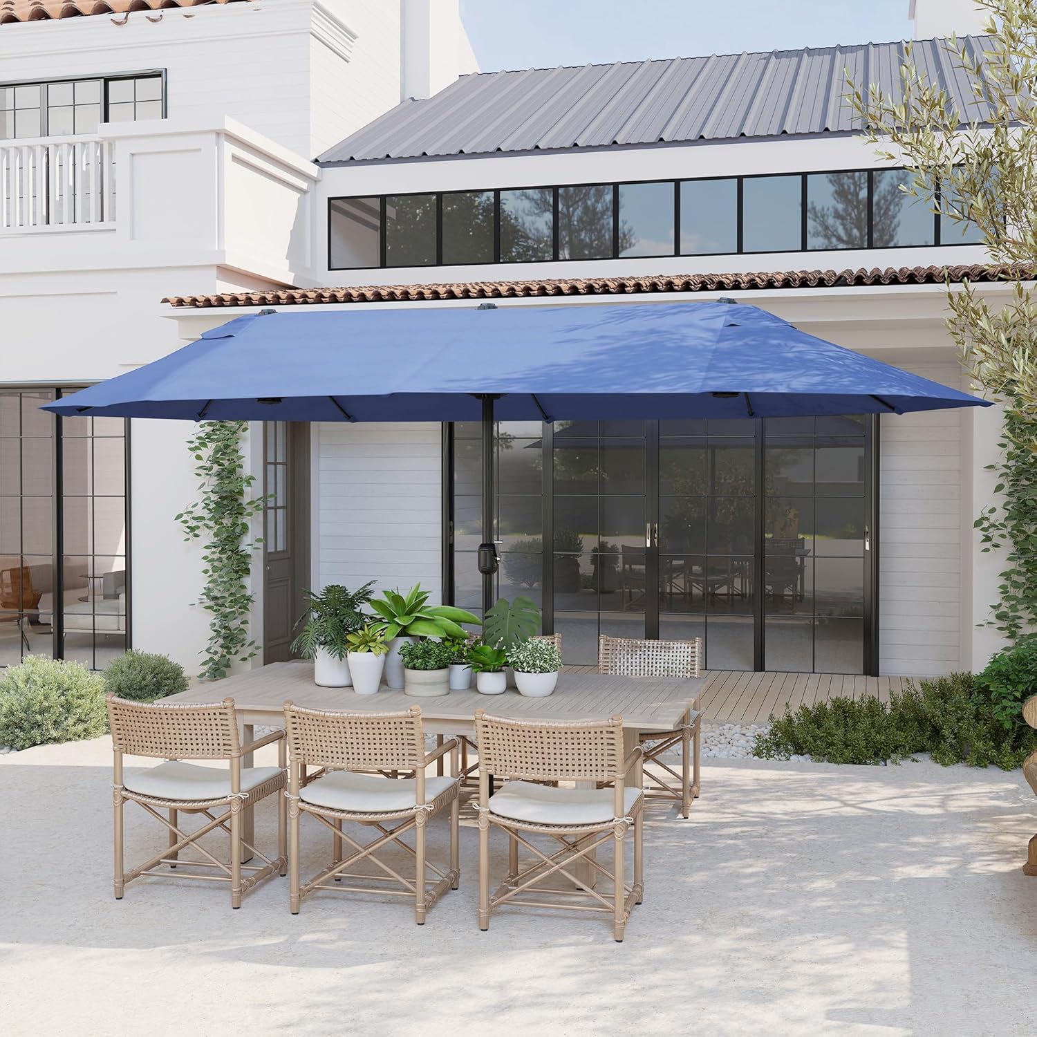 Thumbnail 5 de Outsunny Parasol de jardin double rectangulaire 4,6 x 2,7 x 2,4 m — cadre acier, toile 180 g/m², manivelle