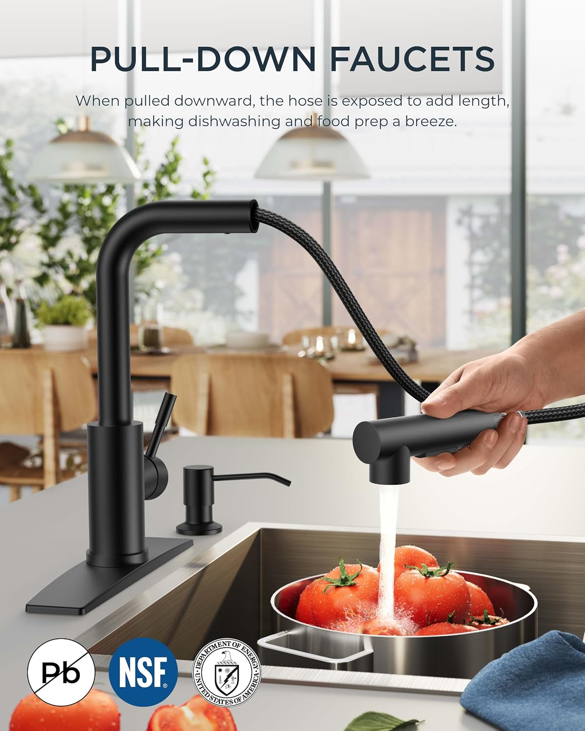 Detalle 2 de FORIOUS FF0025B-SD Matte Black Kitchen Faucet with Pull-Out Sprayer