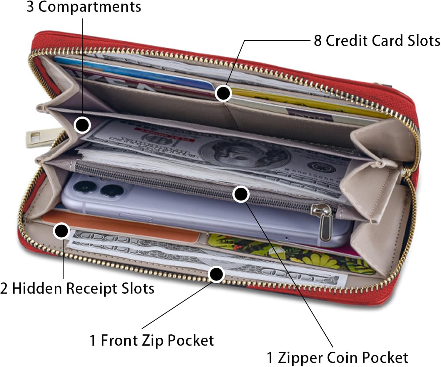 Detalle de ModaZeal Women's Clutch Wallet Long PU Leather Purse with Wristlet Strap