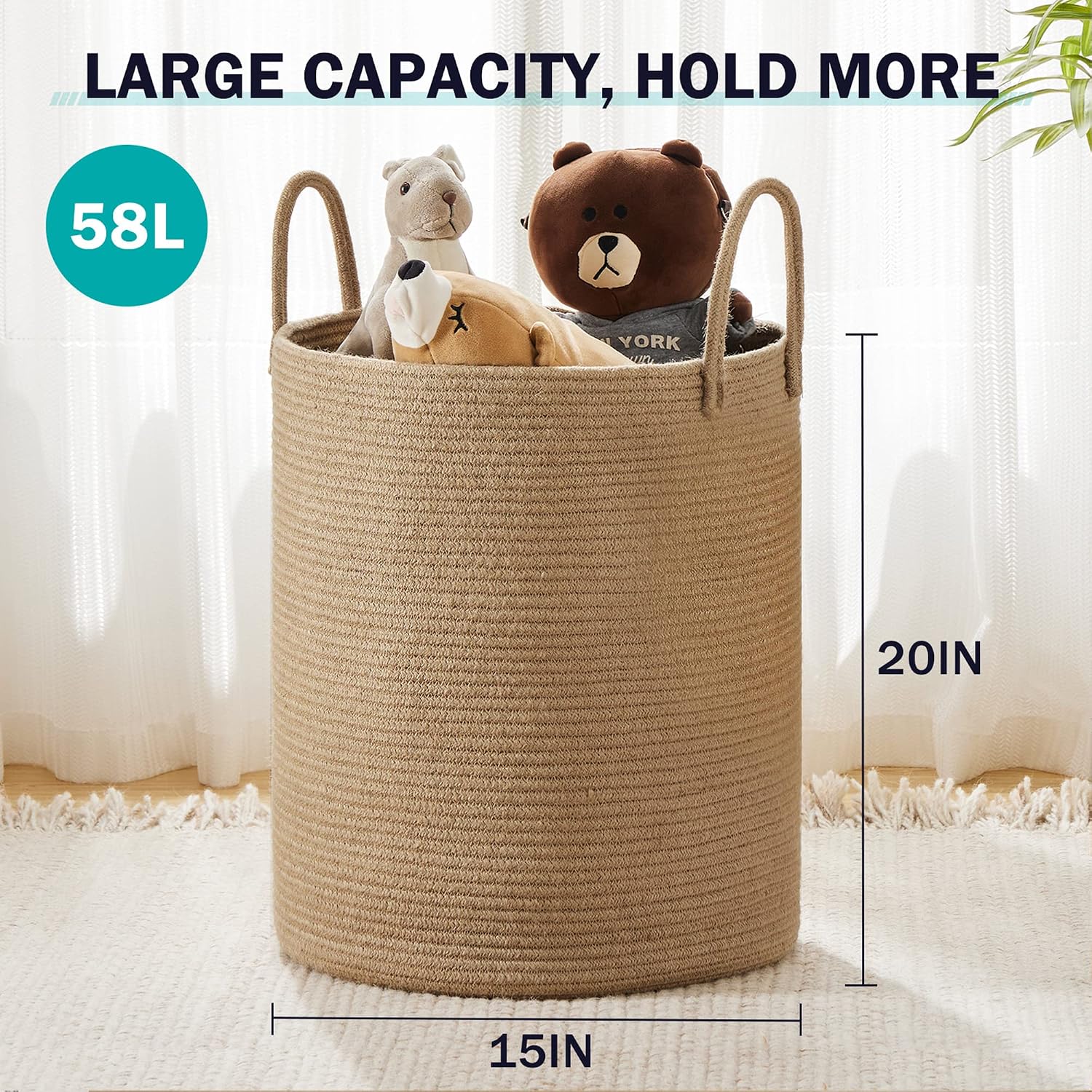 Detalle de YOUDENOVA YDSLD007 Jute Rope Laundry Hamper, 58L, Round and Foldable