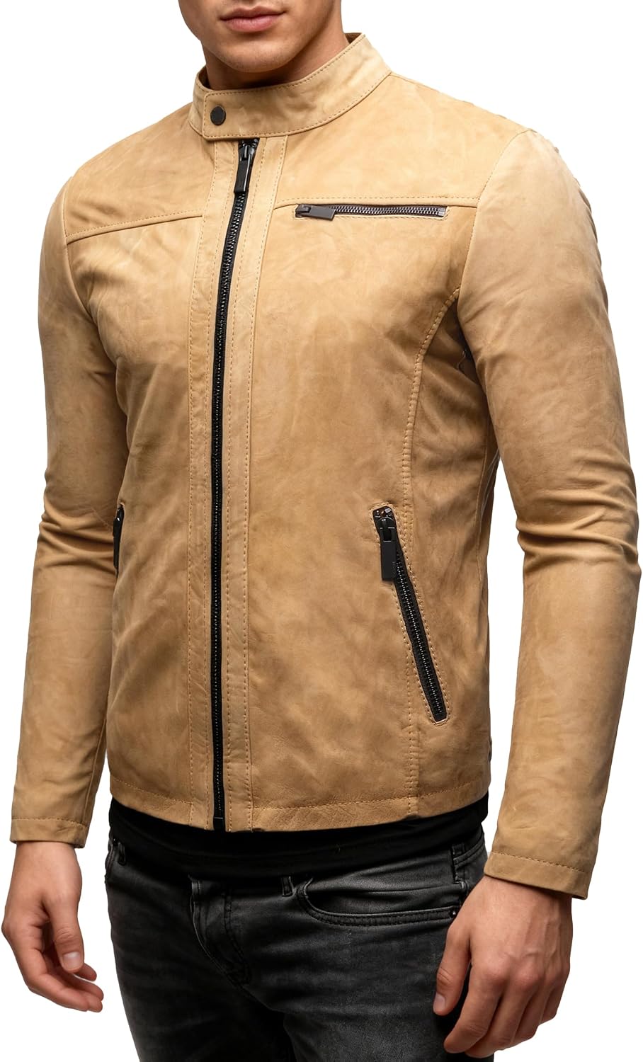 Detalle de Crone Epic Herren Lederjacke Cleane Basic aus Echtleder – in vielen Varianten und Farben