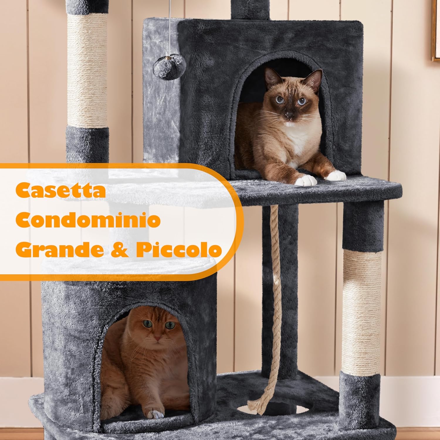 Thumbnail 6 de Yaheetech Albero tiragraffi per gatti adulti grandi con 2 palle e sisal grigio scuro (179 cm)