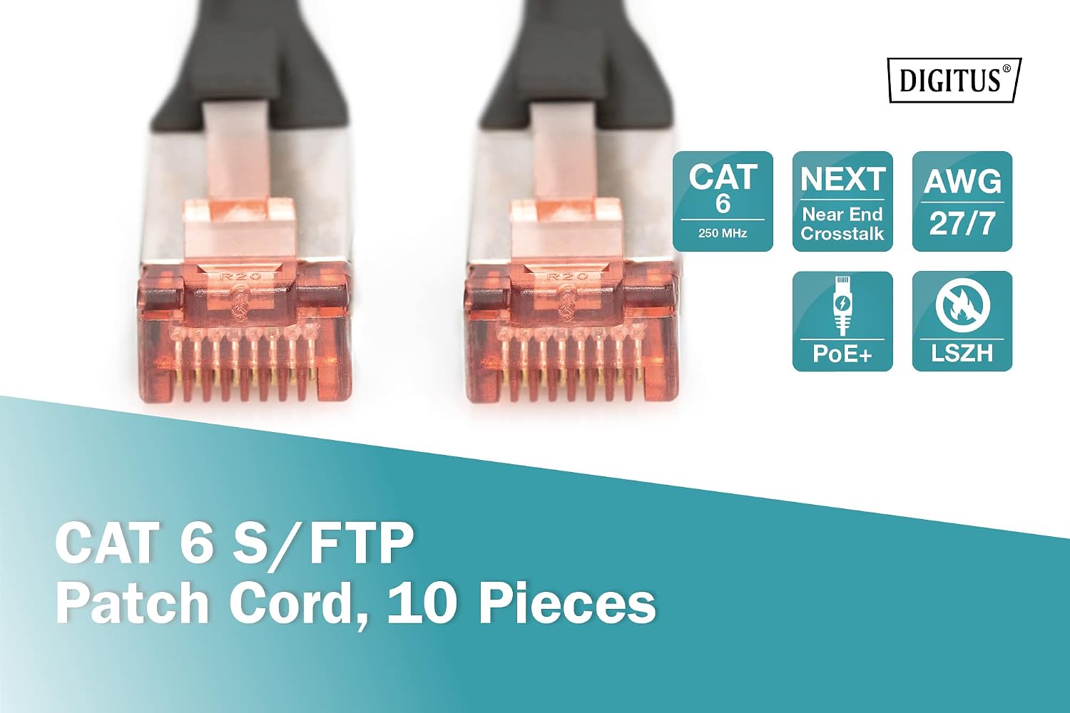 Detalle 2 de DIGITUS Cable LAN Cat 6 - 0,5m - 10 Piezas 🌐