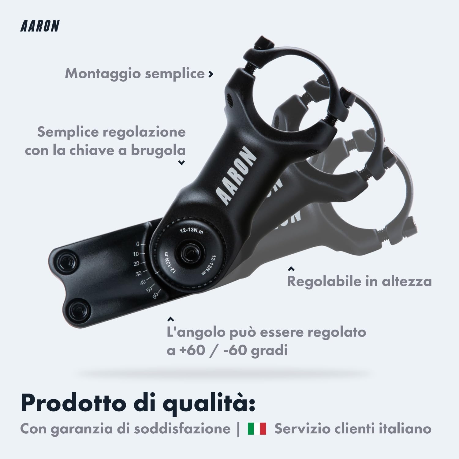 Detalle de AARON Stem manubrio in alluminio con angolo regolabile 35° e attacco 110 mm – Ergonomia e versatile per trekking, city e bici elettriche