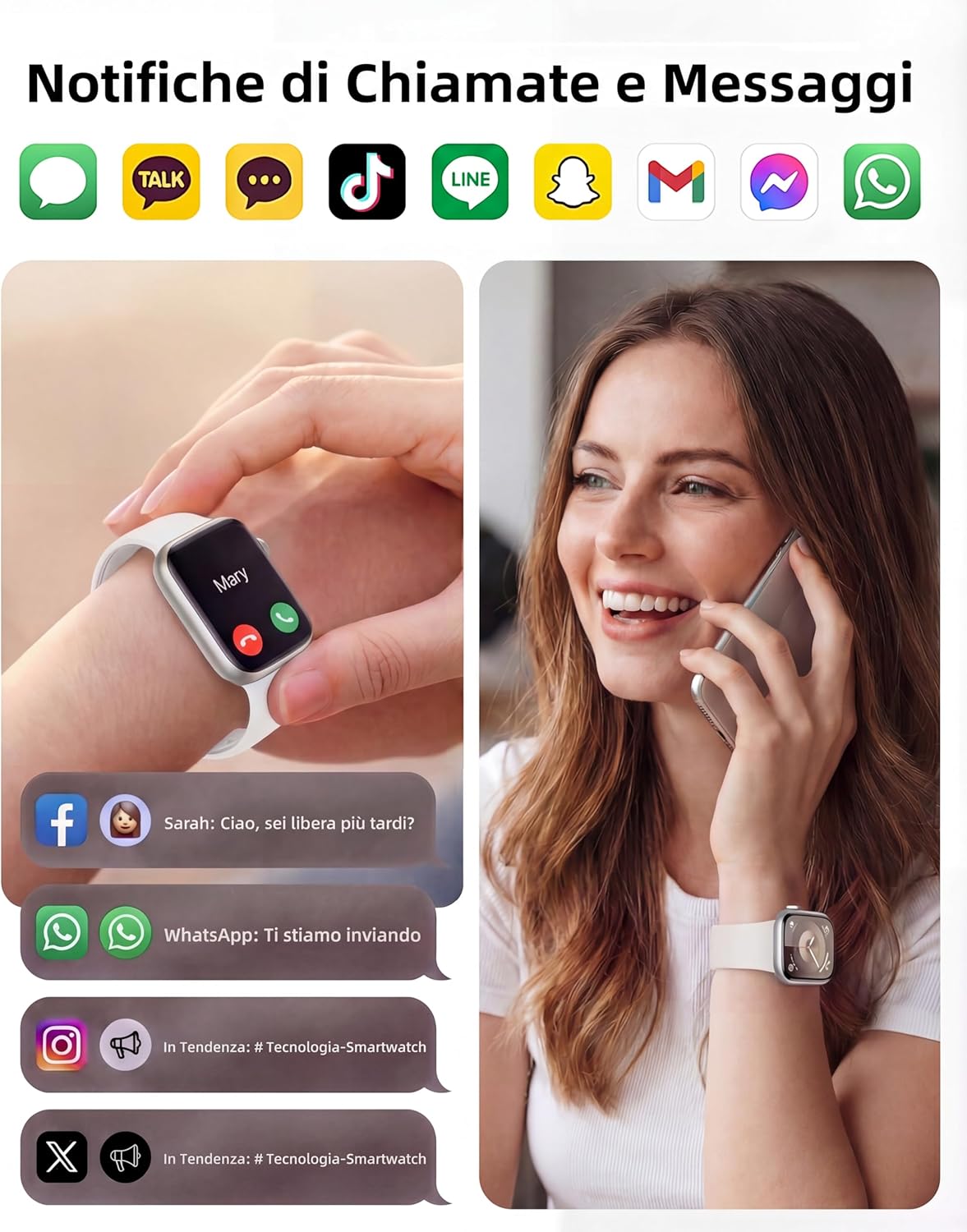 Detalle de Smartwatch Uomo/Donna 1.83'' con Chiamata Bluetooth, Monitoraggio Salute e 120+ Modalità Sportive – IP68