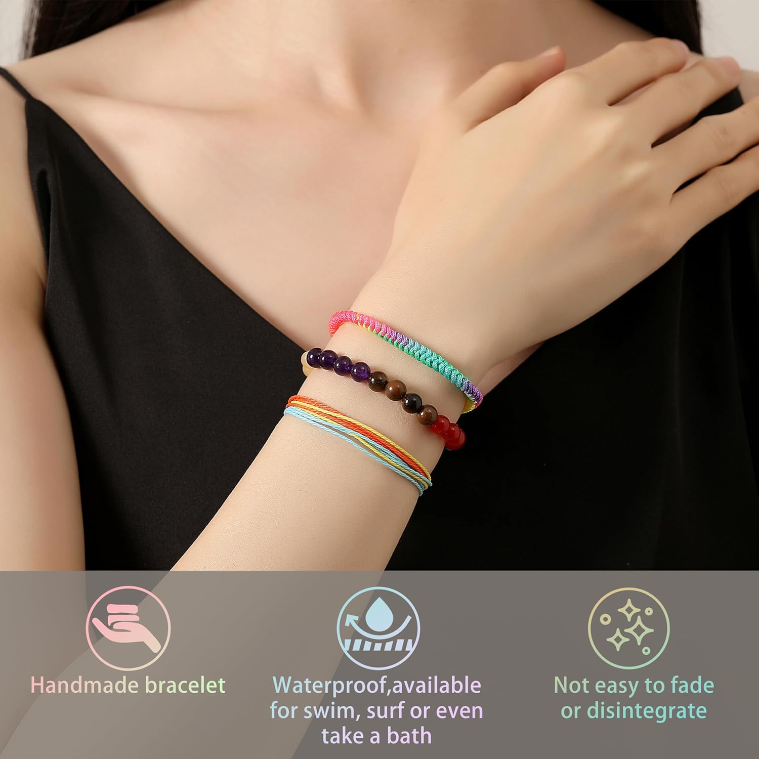 Thumbnail 5 de XIANNVXI 3-pack handmade chakra healing bracelets set (6mm crystal, adjustable braided rope)