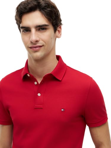 Detalle de Tommy Hilfiger Polo de Manga Corta Hombre 1985 Slim Fit – Multicolor (Medium Red)