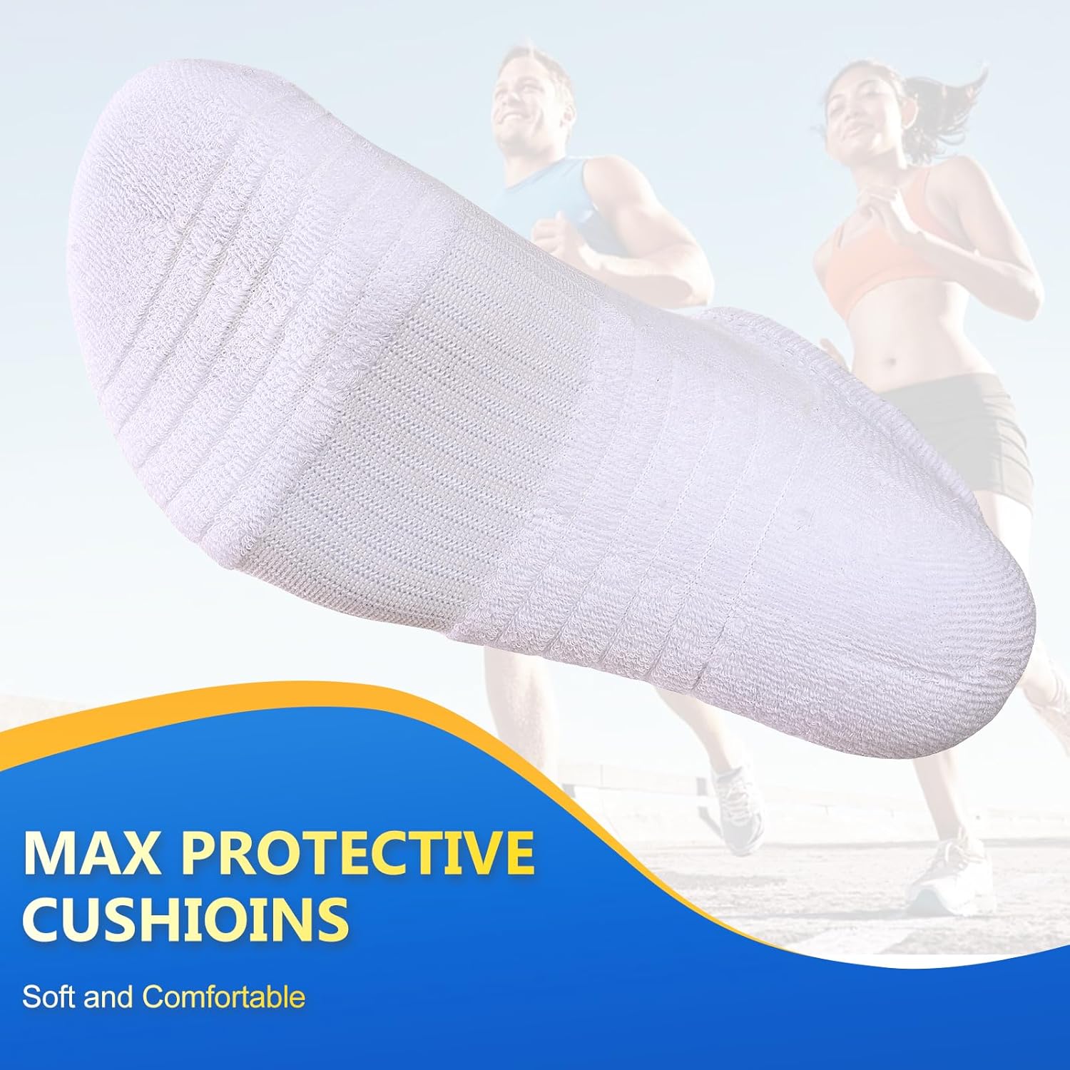 Thumbnail 3 de SockWaddles Trainer Socks (Men & Women) – Anti-Blister Cushioned Ankle Running Socks, 6 Pairs (White/Black)