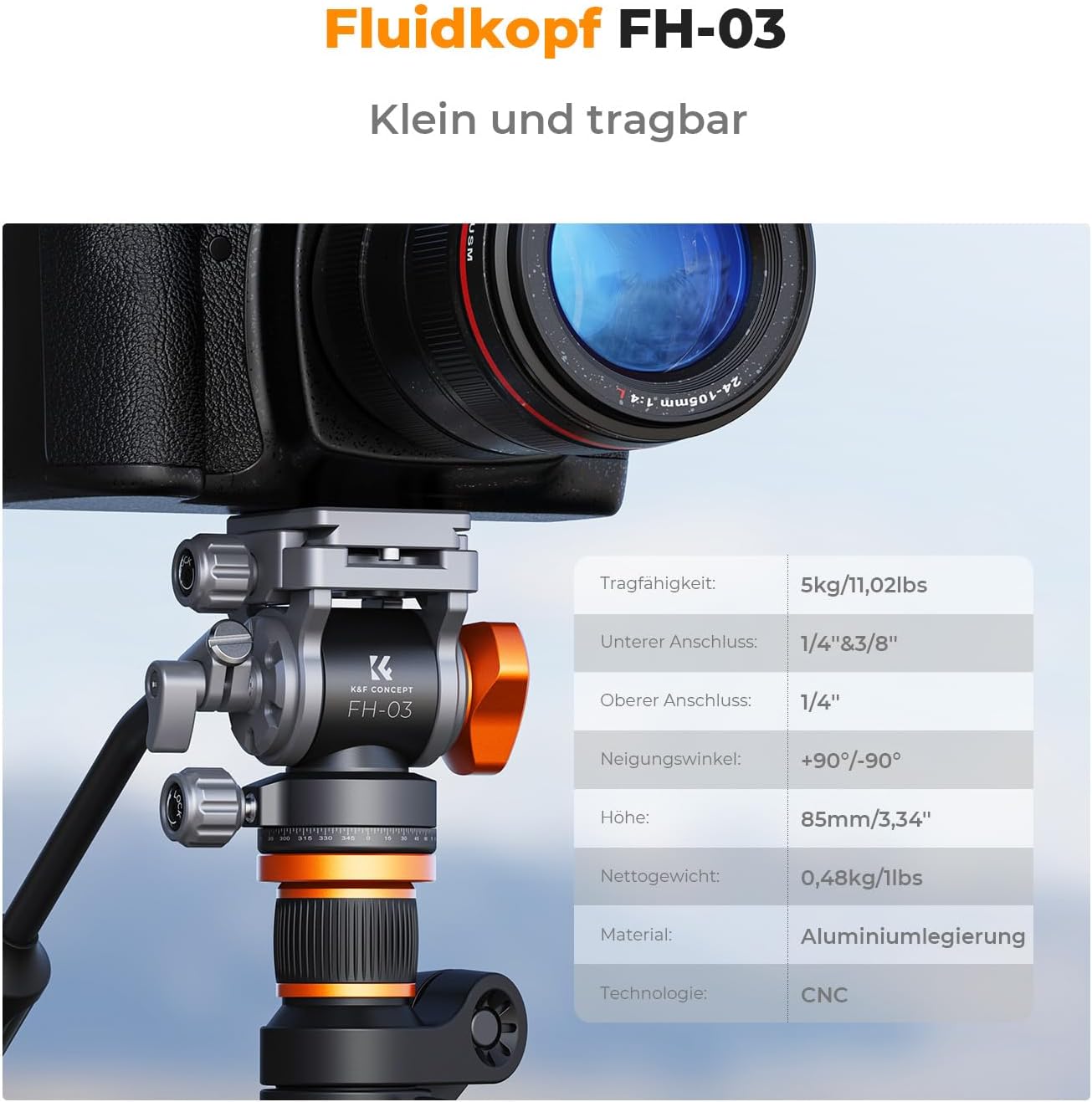 Detalle 2 de K&F CONCEPT FH-03 Fluidkopf 5 kg