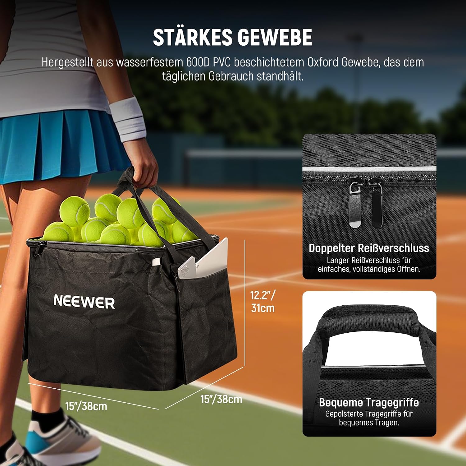 Detalle de NEEWER Tennisball Hopper – rollbarer Ballbehälter für Training und Unterricht