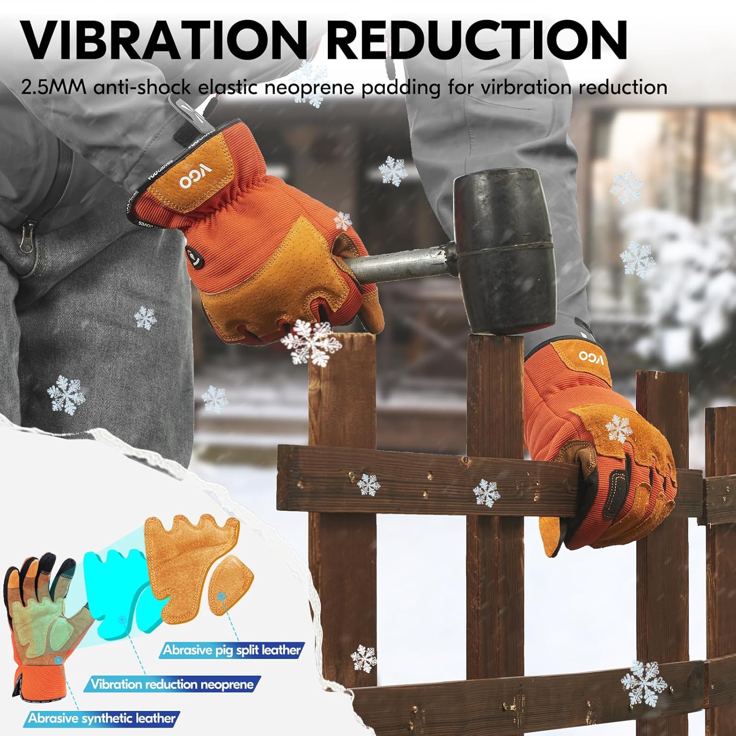 Thumbnail 4 de Vgo Winter Waterproof Leather Work Gloves 1 pair 🧤