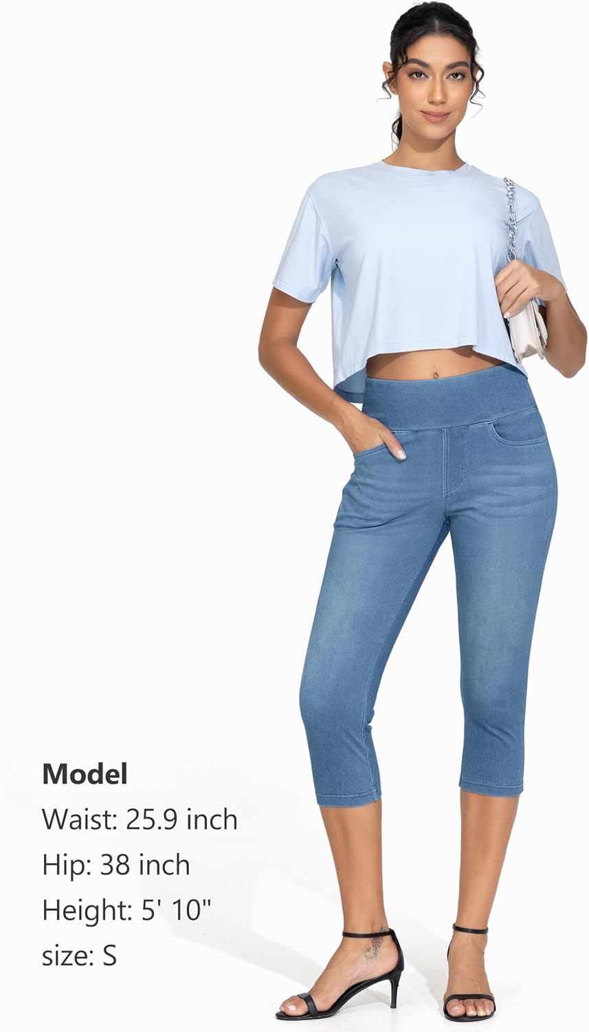 Detalle 2 de THE GYM PEOPLE Women's High Waisted Capri Jeggings with Pockets