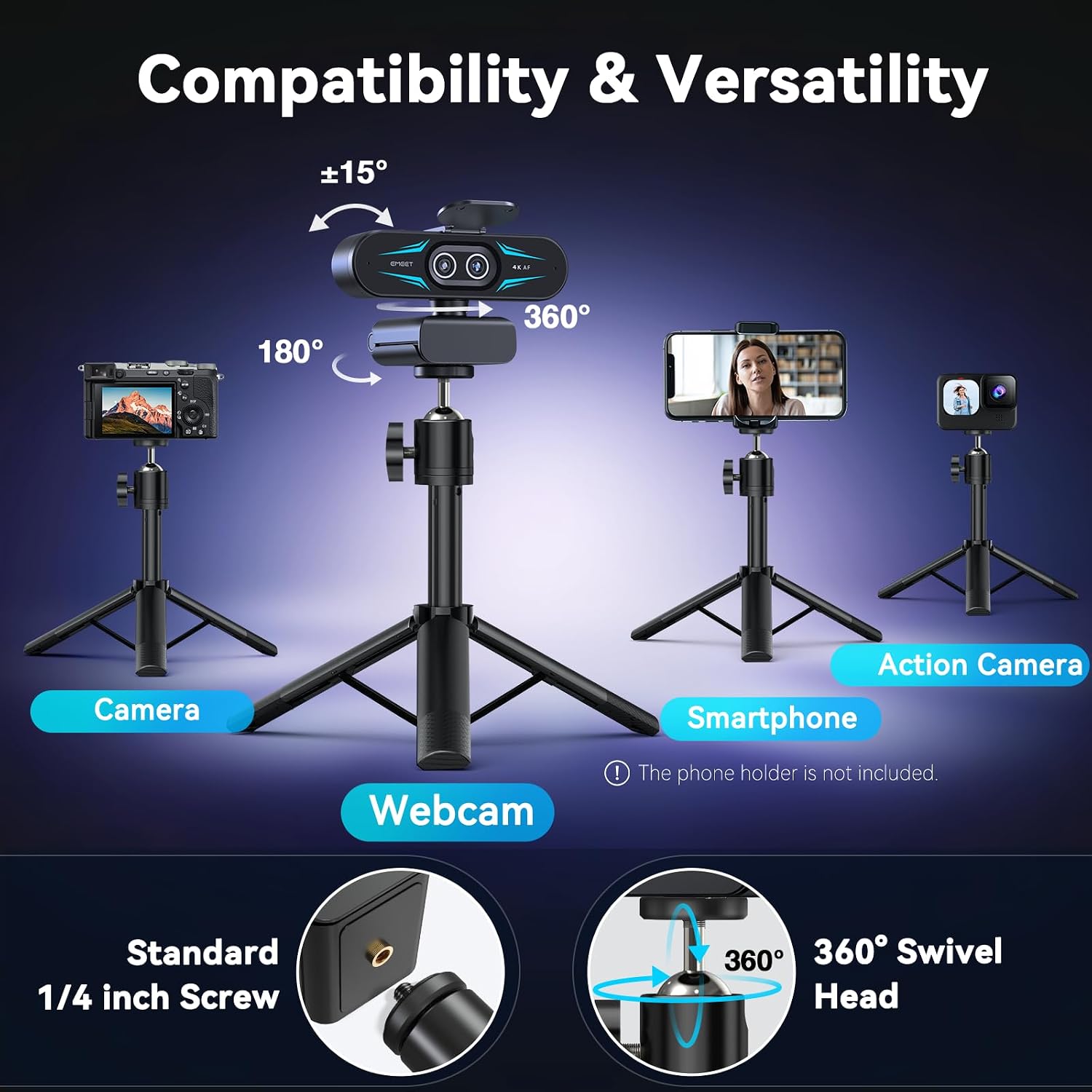 Thumbnail 1 de EMEET C60E Dual E3402 4K Dual-Camera Webcam with Tripod and 11x Zoom