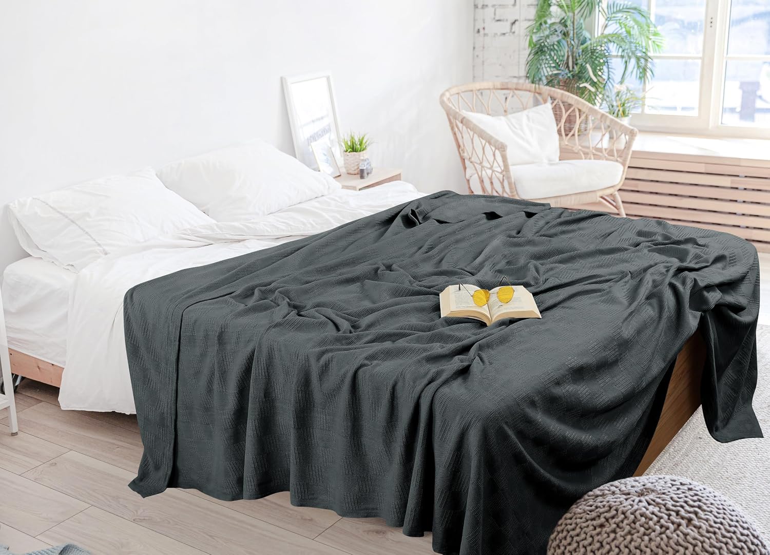 Thumbnail 6 de Utopia Bedding 100% Cotton Thermal Blanket, Queen, Smoke Gray, Dobby Weave