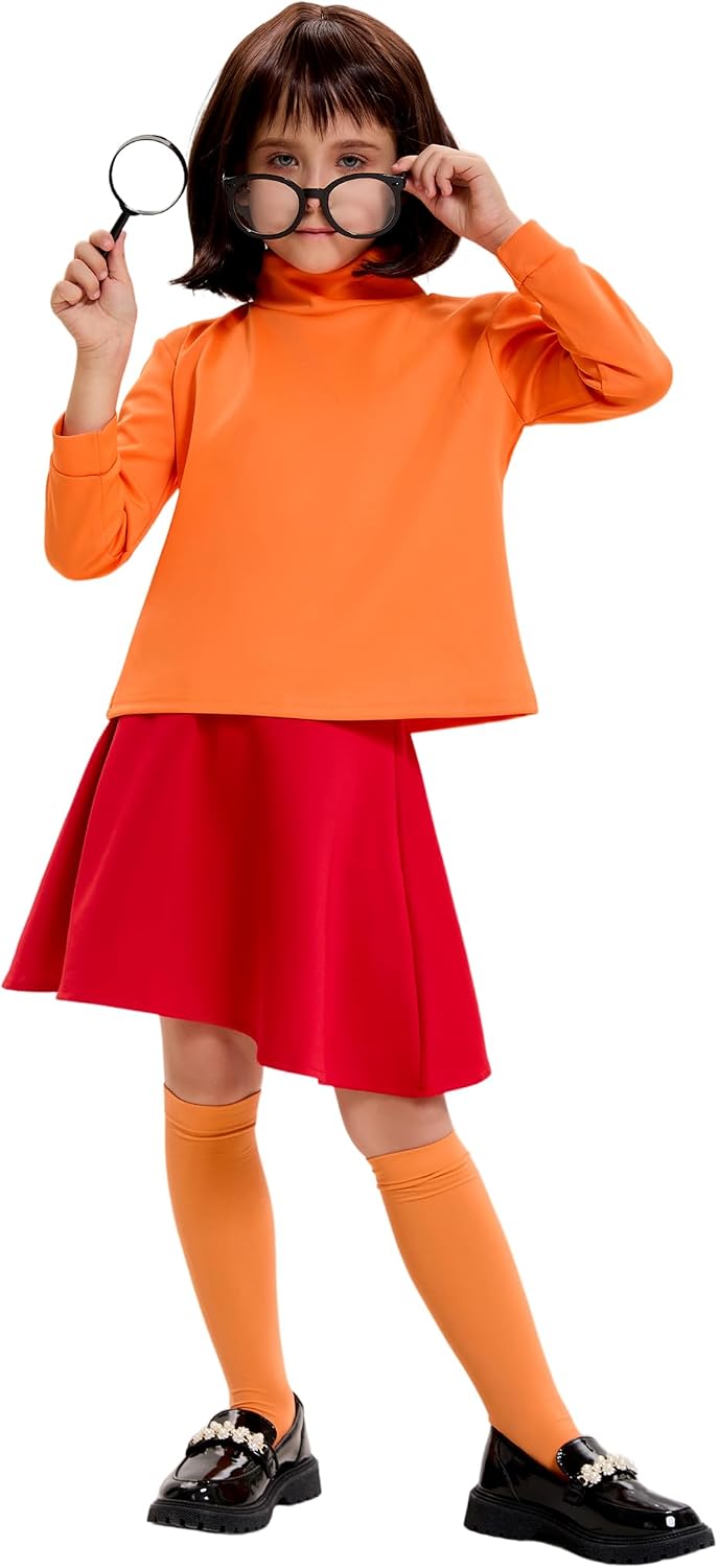 Detalle 2 de Oerinkend SKBGET Girls' Halloween Costume, Red Skirt Set with Wig and Accessories