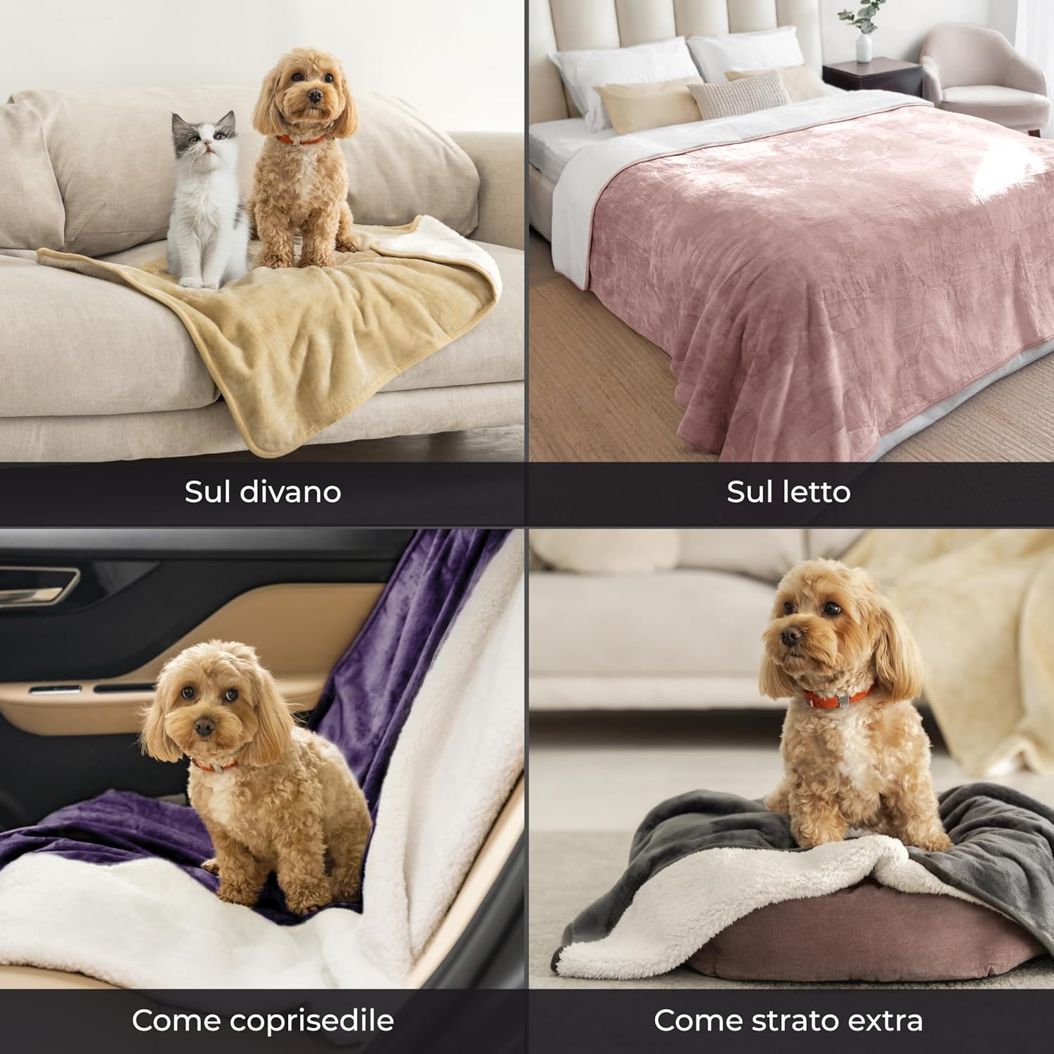Thumbnail 6 de Dreamzie Coperta Impermeabile per Cani 127x152 cm: coperta reversibile lavabile in pile sherpa per letto o divano, rosa chiaro