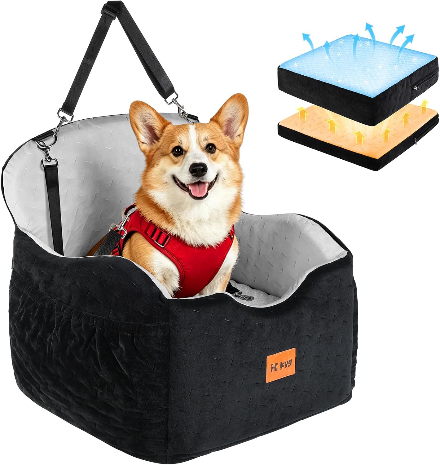 Imagen de KYG Washable Dog Car Seat: Front-Seat Booster Bed for Medium to Small Dogs with Cooling & Warm Pads en OfertitasTOP