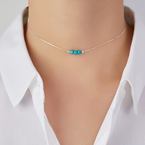 Detalle de Keenove 925 Sterling Silver Turquoise Crystal Choker Necklace