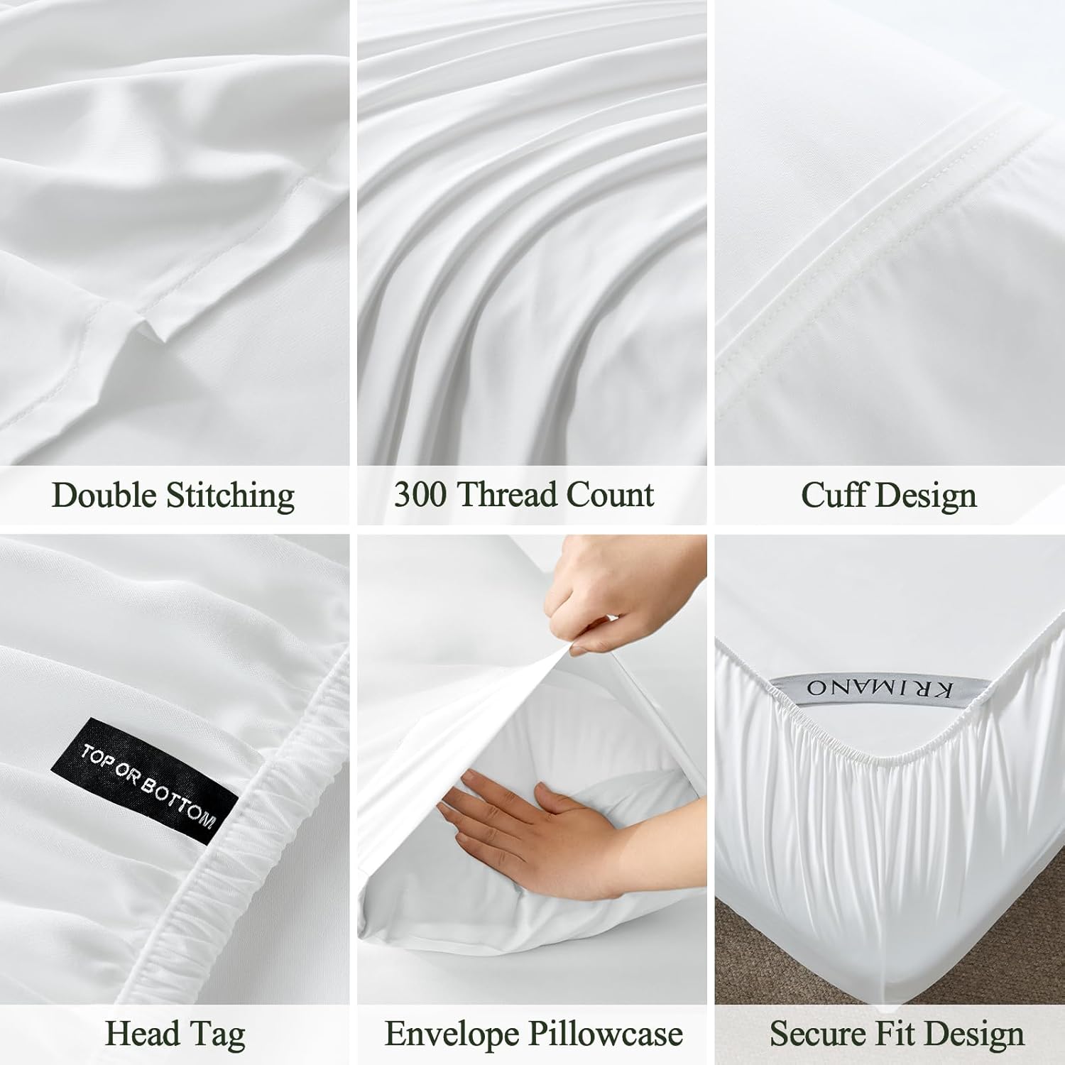 Thumbnail 4 de KRIMANO King Size Sheet Set (100% Viscose Derived from Bamboo) — Cooling, Deep-Pocket 4-Piece White
