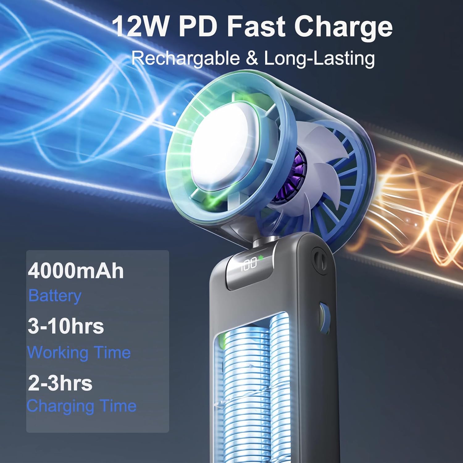 Thumbnail 4 de Joytential Portable Handheld Fan: Turbo USB Rechargeable Personal Cooler (Dark Grey)