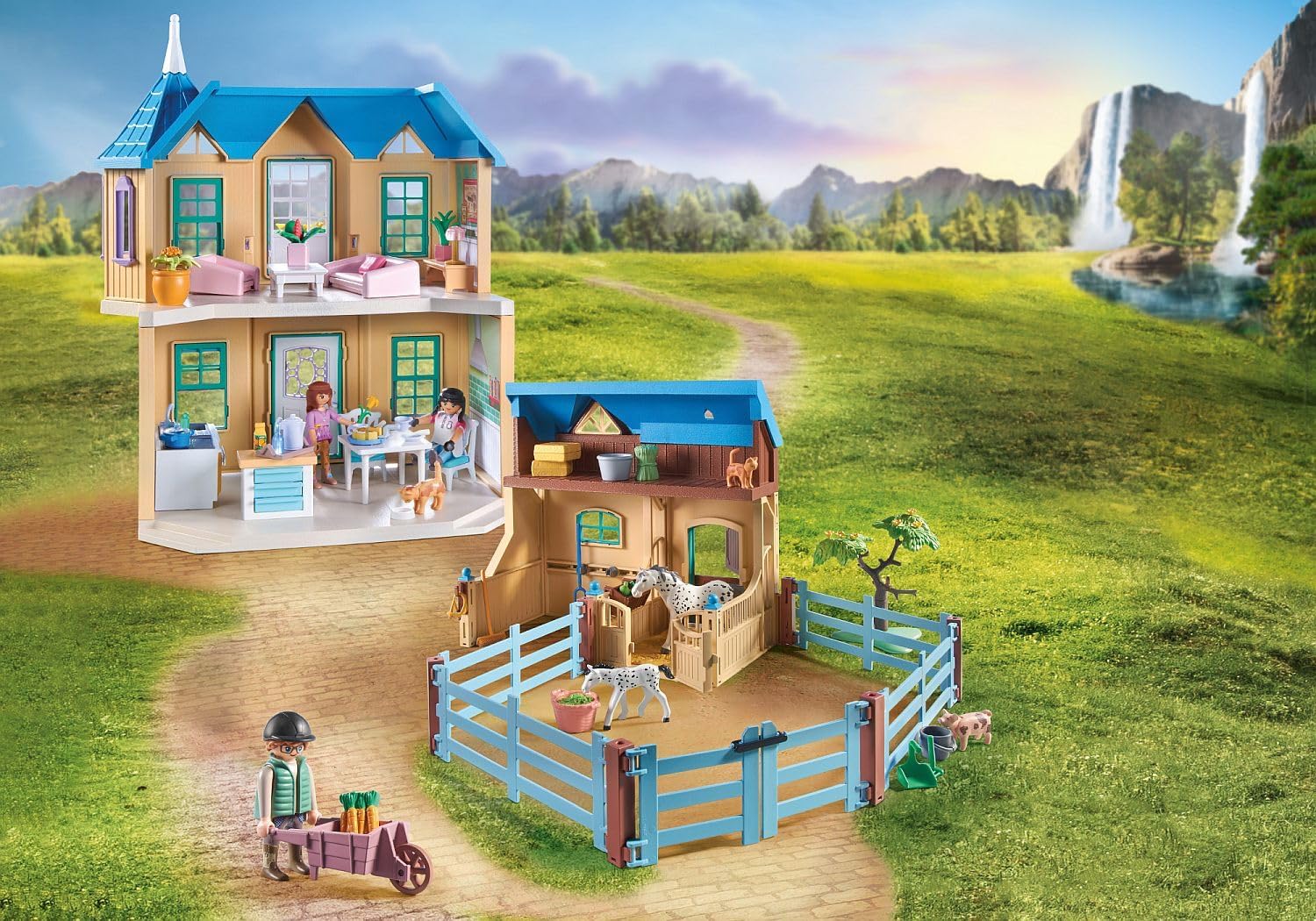 Detalle de PLAYMOBIL Horses of Waterfall 71357 Hufschmied Ben & Achilles – interaktive Pferdepflege auf der Waterfall Ranch