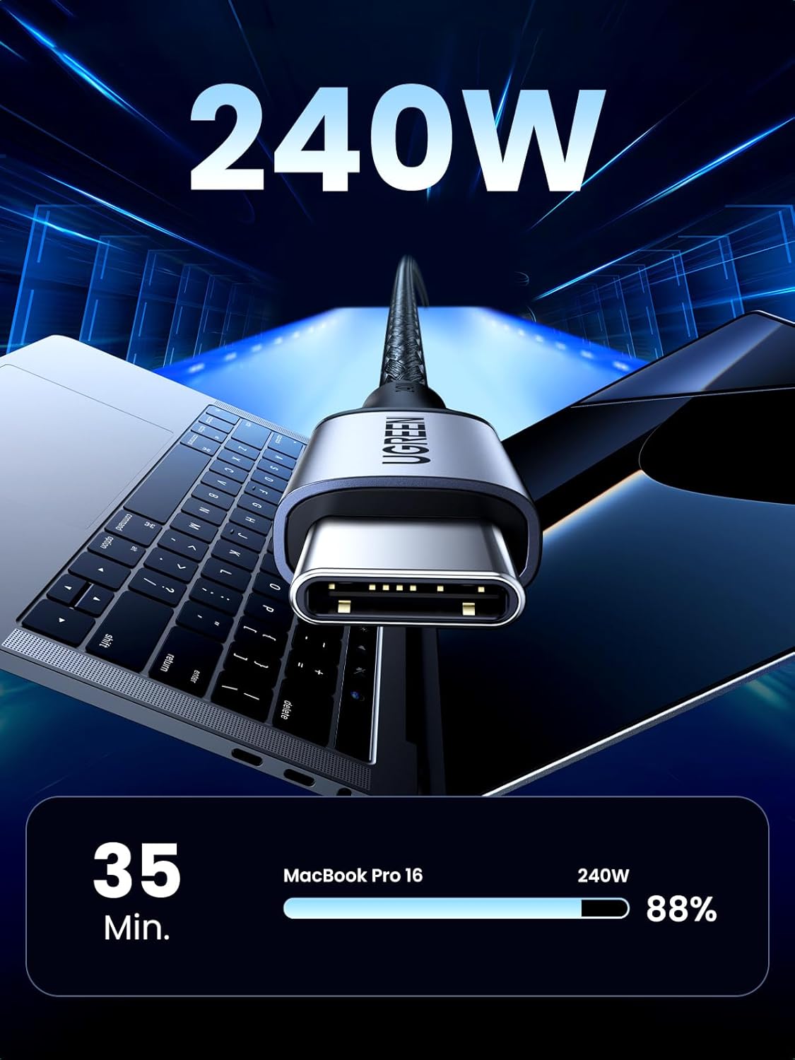 Detalle 2 de UGREEN Cable USB C 240W Carga Rápida para Dispositivos ⚡