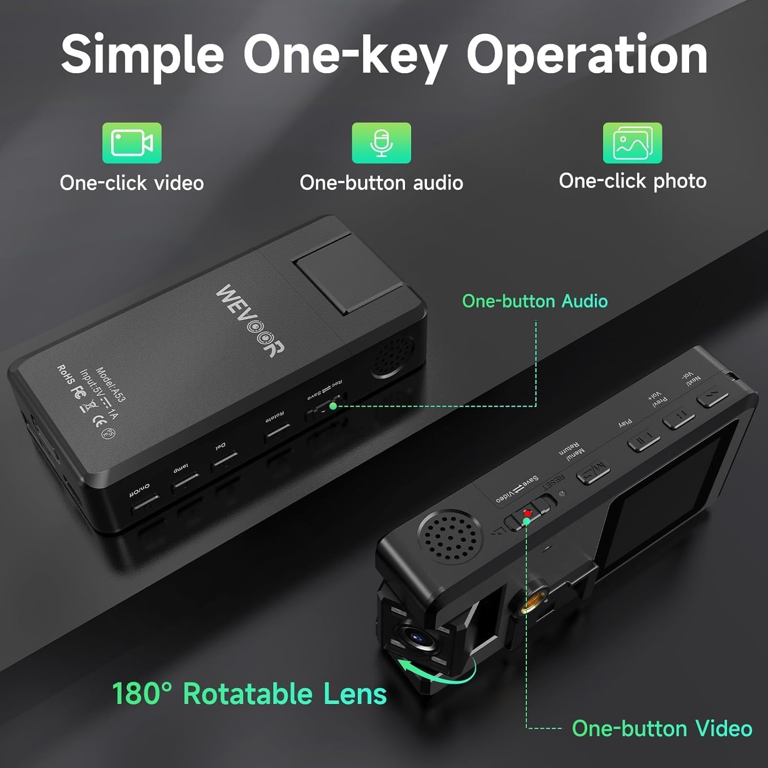 Thumbnail 4 de 1296P Body Camera Körperkamera Mini 64GB, 4.260mAh, 20h Laufzeit, 180°-Objektiv, Nachtmodus, Ersatzakku – kompakte Einsatzkamera