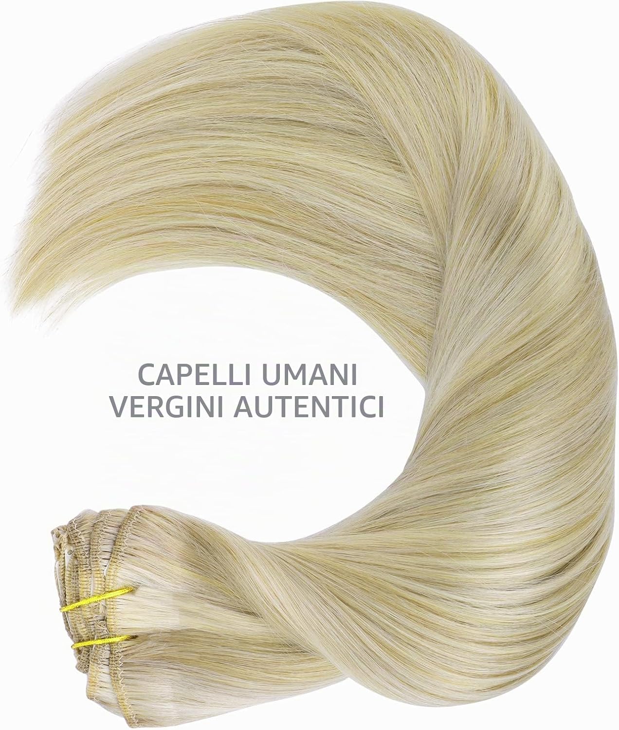 Detalle de WENNALIFE Extension Capelli Veri Clip – 7 pezzi, 35 cm, 120 g, color cenere biondo platino