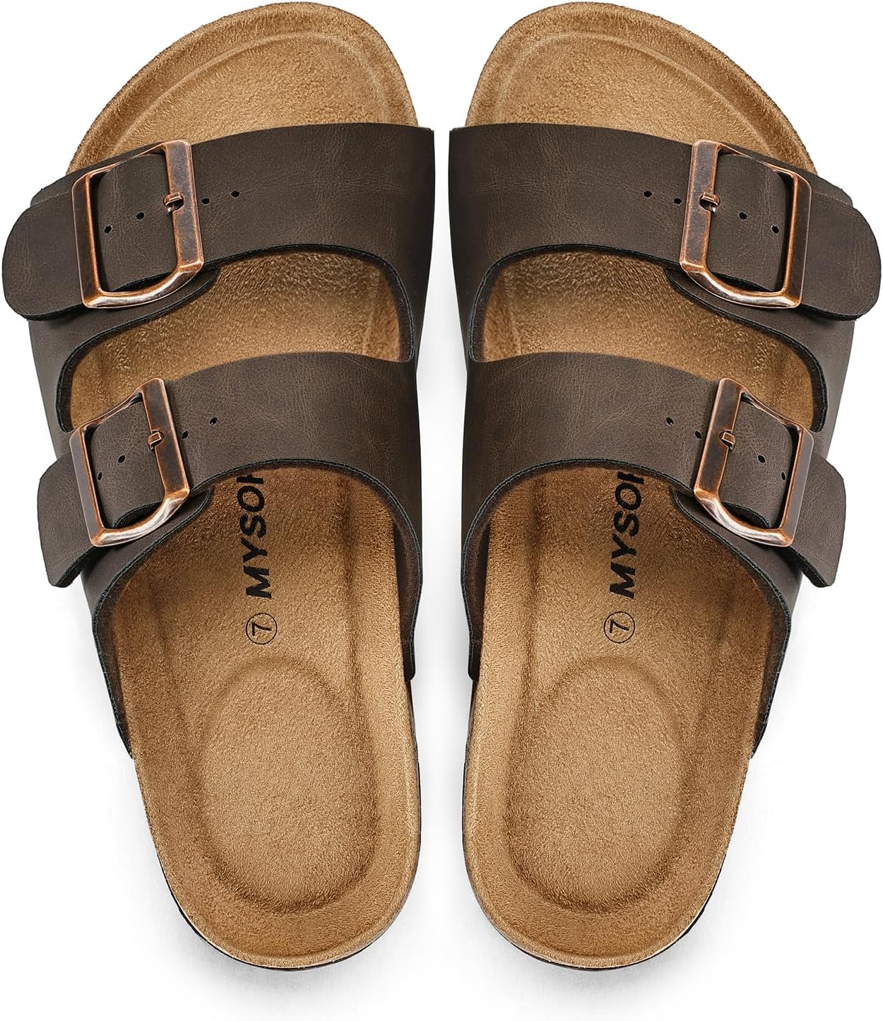 Detalle de mysoft Women's Flat Sandals Cork Footbed Slides with 2 Straps and Adjustable Buckles