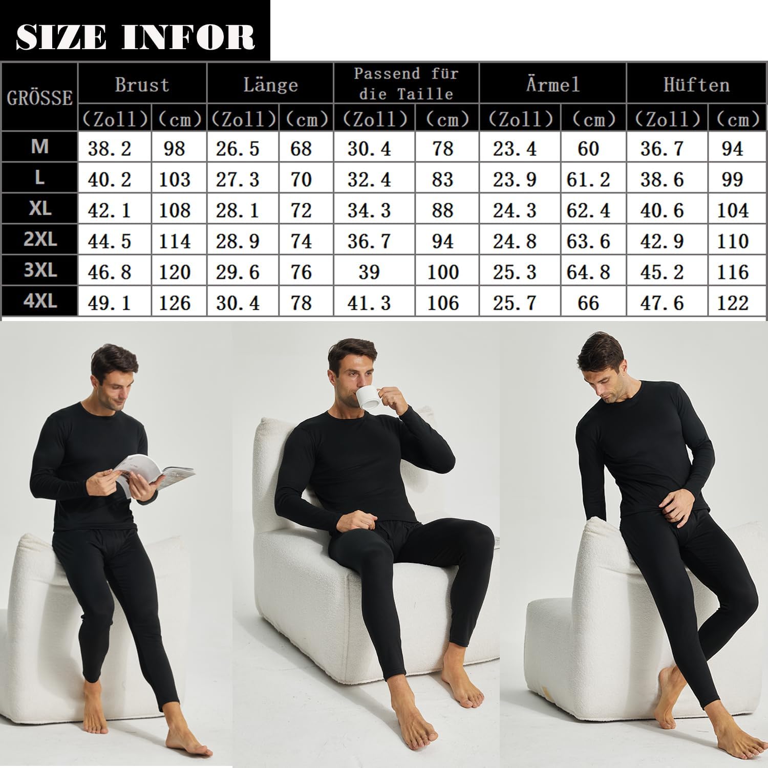 Thumbnail 6 de BEGIANT Thermounterwäsche Herren Set mit Fleece-Futter – lange Unterwäsche als Baselayer für Winter