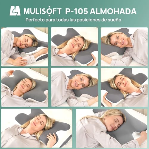 Detalle de MULISOFT Almohada Cervical 2 en 1: Ergonómica, espuma viscoelástica y funda de seda fría