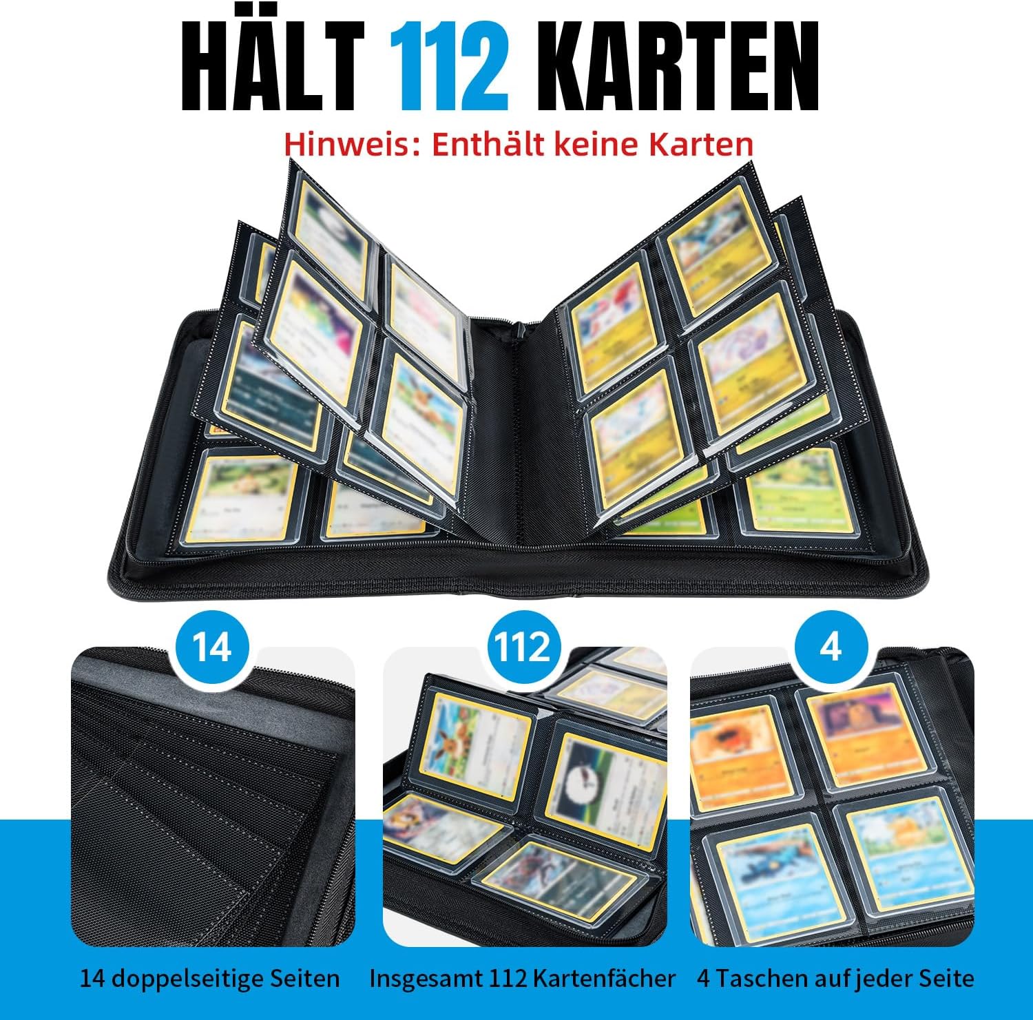 Detalle de Tolesum Toploader Sammelkarten Album – 112 Toploader, 4 Fächer pro Seite, inkl. 10 Toploader Hüllen