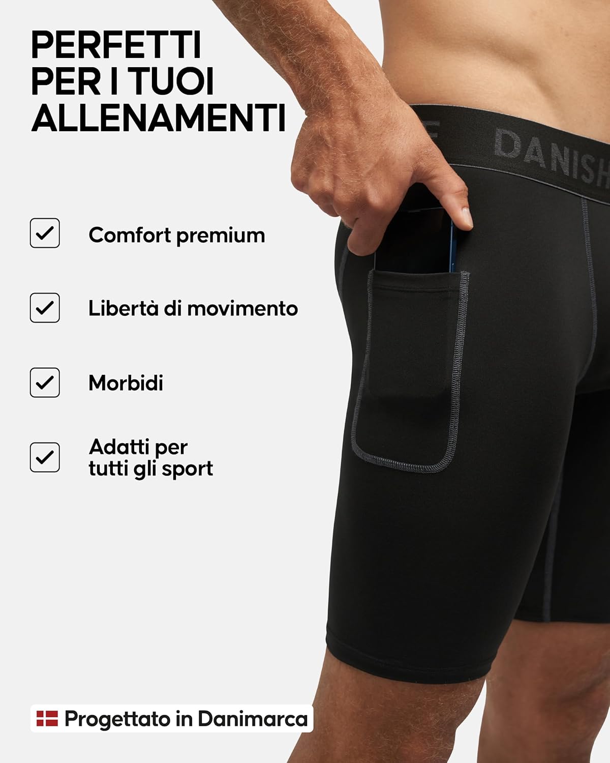 Detalle de DANISH ENDURANCE Pantaloncini a Compressione da Uomo – Quick Dry, con Tasca e Traspiranti (2 Paia)