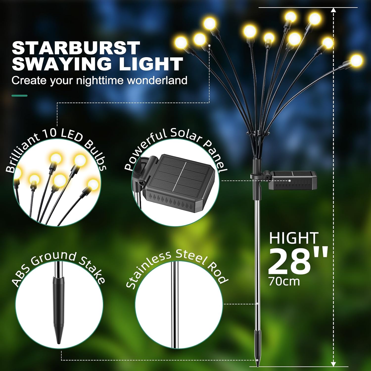 Detalle de FIFlying Solarlampen Garten 4er Set 10 LED