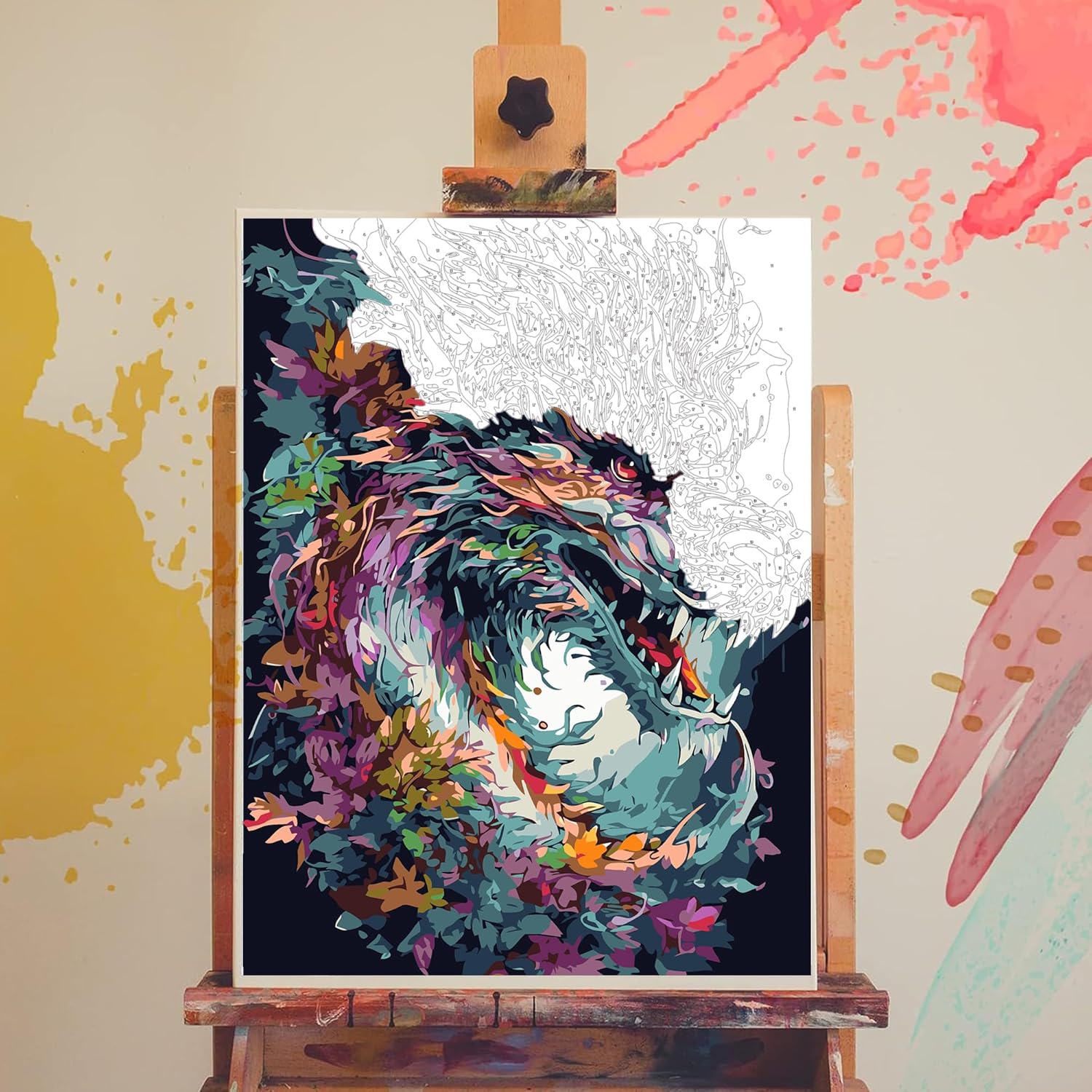 Thumbnail 1 de Pujeknm DIY Paint by Numbers for Adults – Dragon acrylic painting kit (12x16 inch, canvas only)