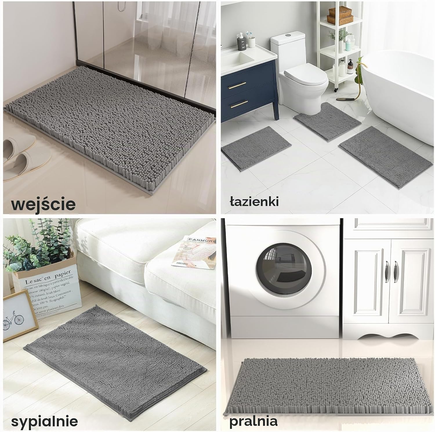 Detalle 2 de COMPOLICY Badematte Set 3 teilig Dunkelgrau – 3 dywaniki chenille