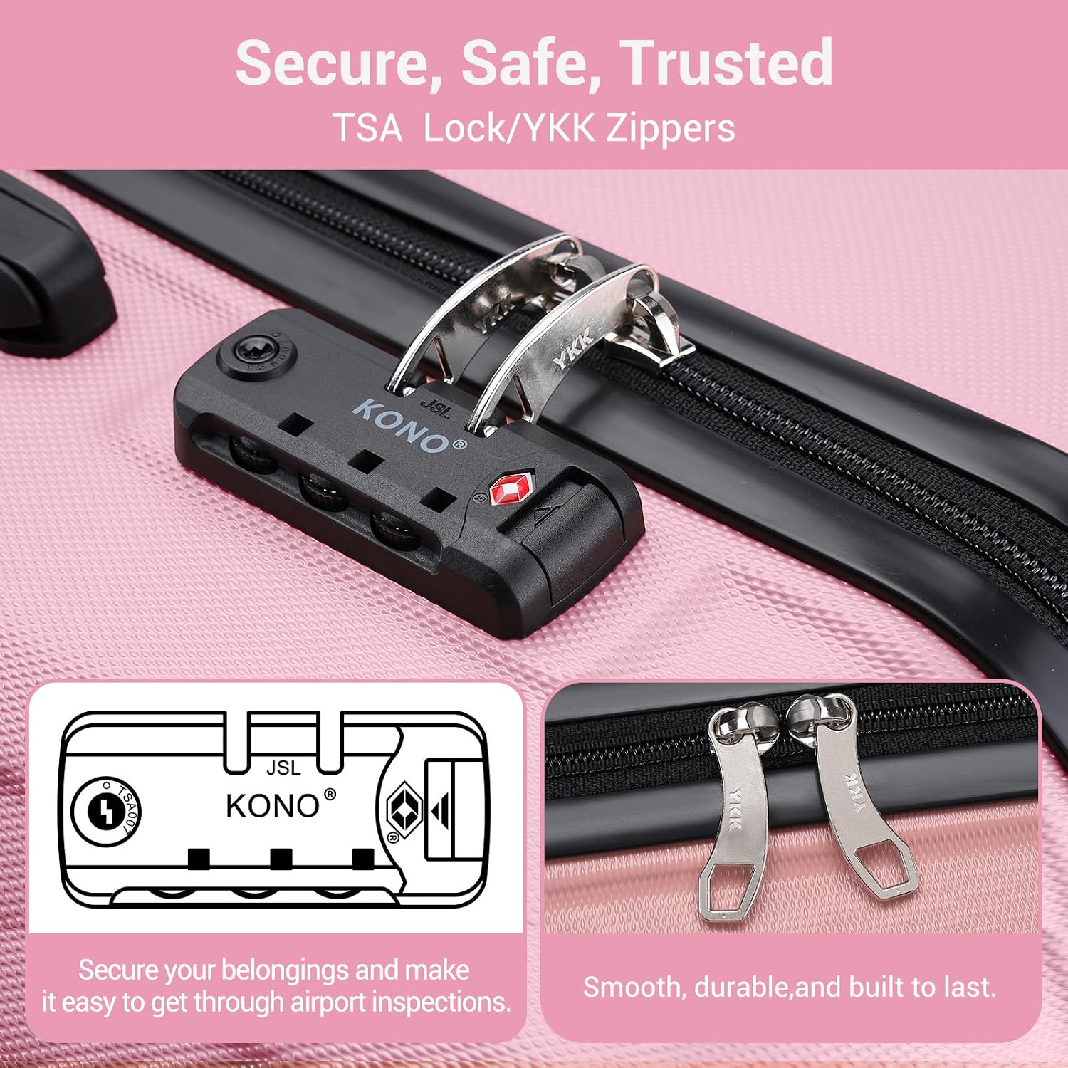 Thumbnail 4 de Kono 20-inch ABS Cabin Suitcase with TSA Lock and Four Spinner Wheels, Pink