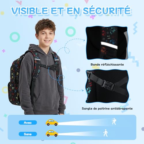 Detalle de Sisipoet Sac à Dos Cartable Garçon Imperméable pour Collège et Lycée