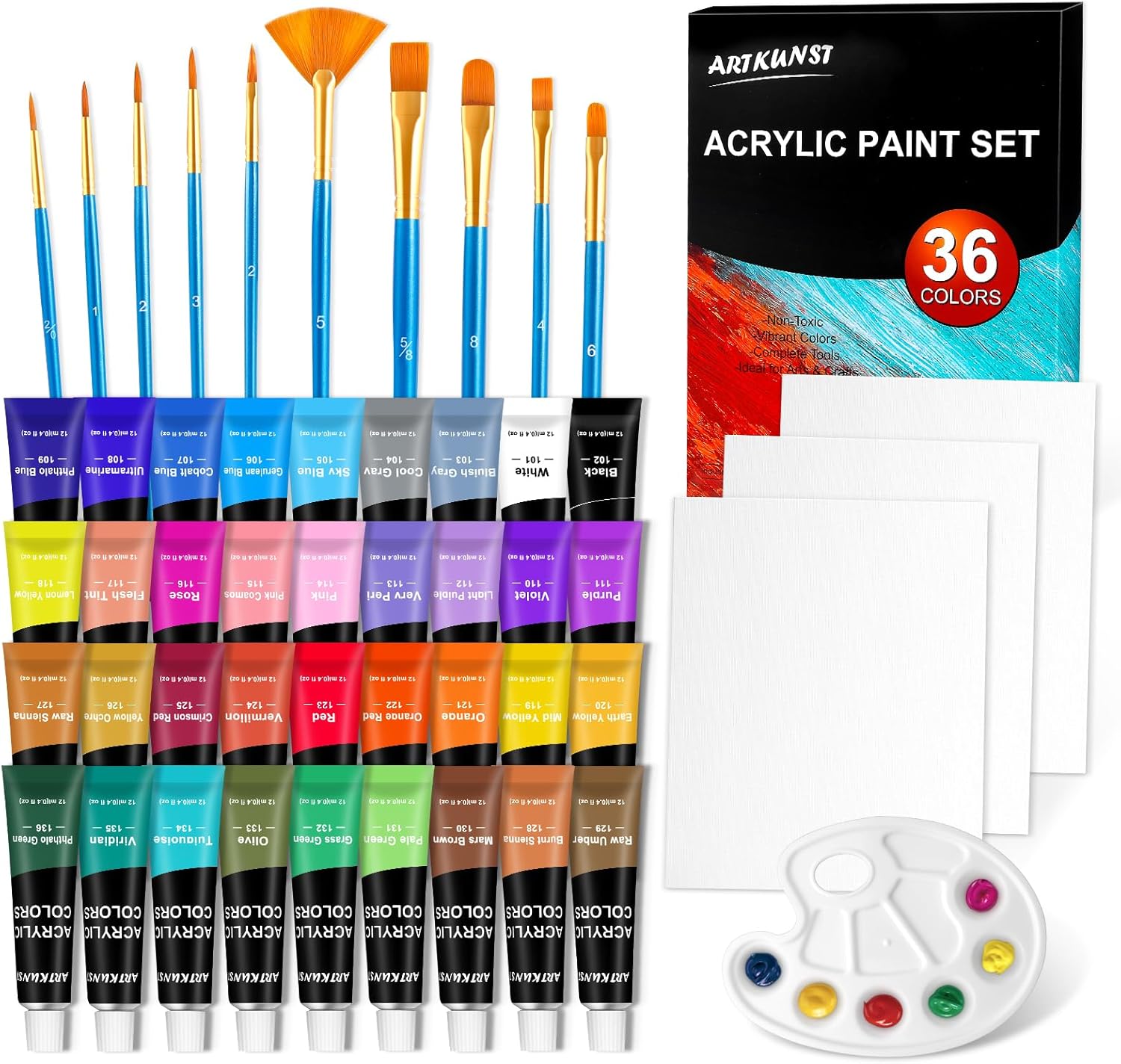 Thumbnail 6 de ARTKUNST Acrylfarben-Set (14 x 20 ml + 3 Pinsel) – wasserfest, lichtecht und schnell trocknend