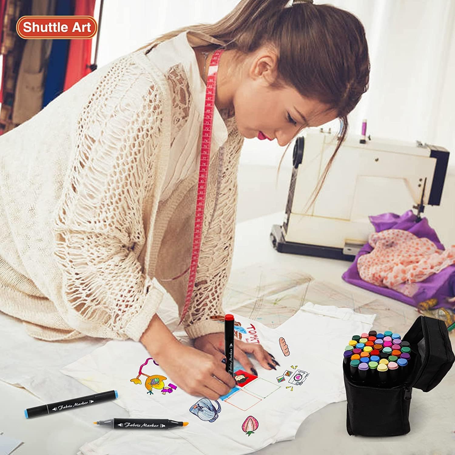 Thumbnail 6 de Shuttle Art Fabric Pens 40 Colours Dual Tip Permanent Fabric Markers