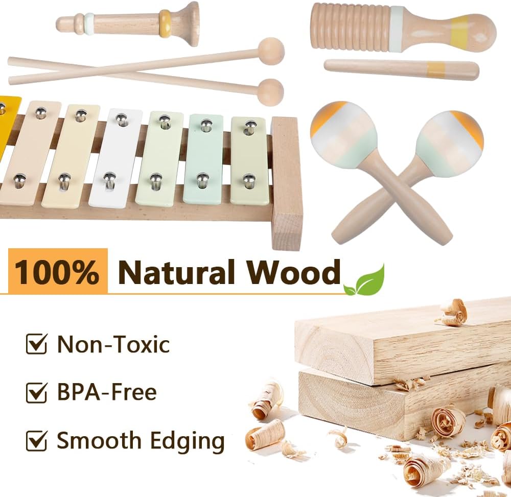 Thumbnail 4 de Baby Musical Instruments Montessori Wooden Toys Set (Neutral Colors) with Xylophone for Toddlers 1–3