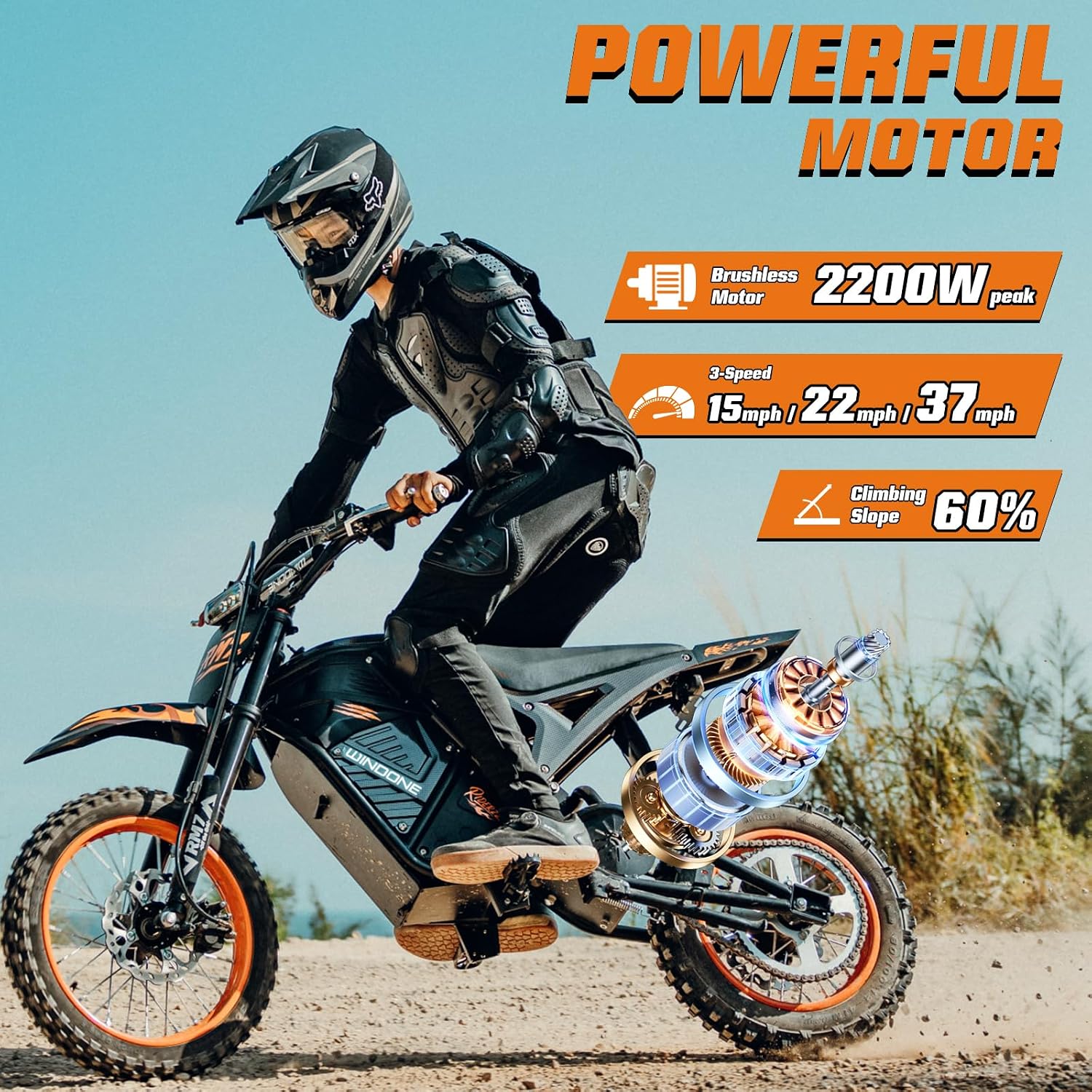 Detalle de Windone Electric Dirt Bike, 48V 22.5Ah
