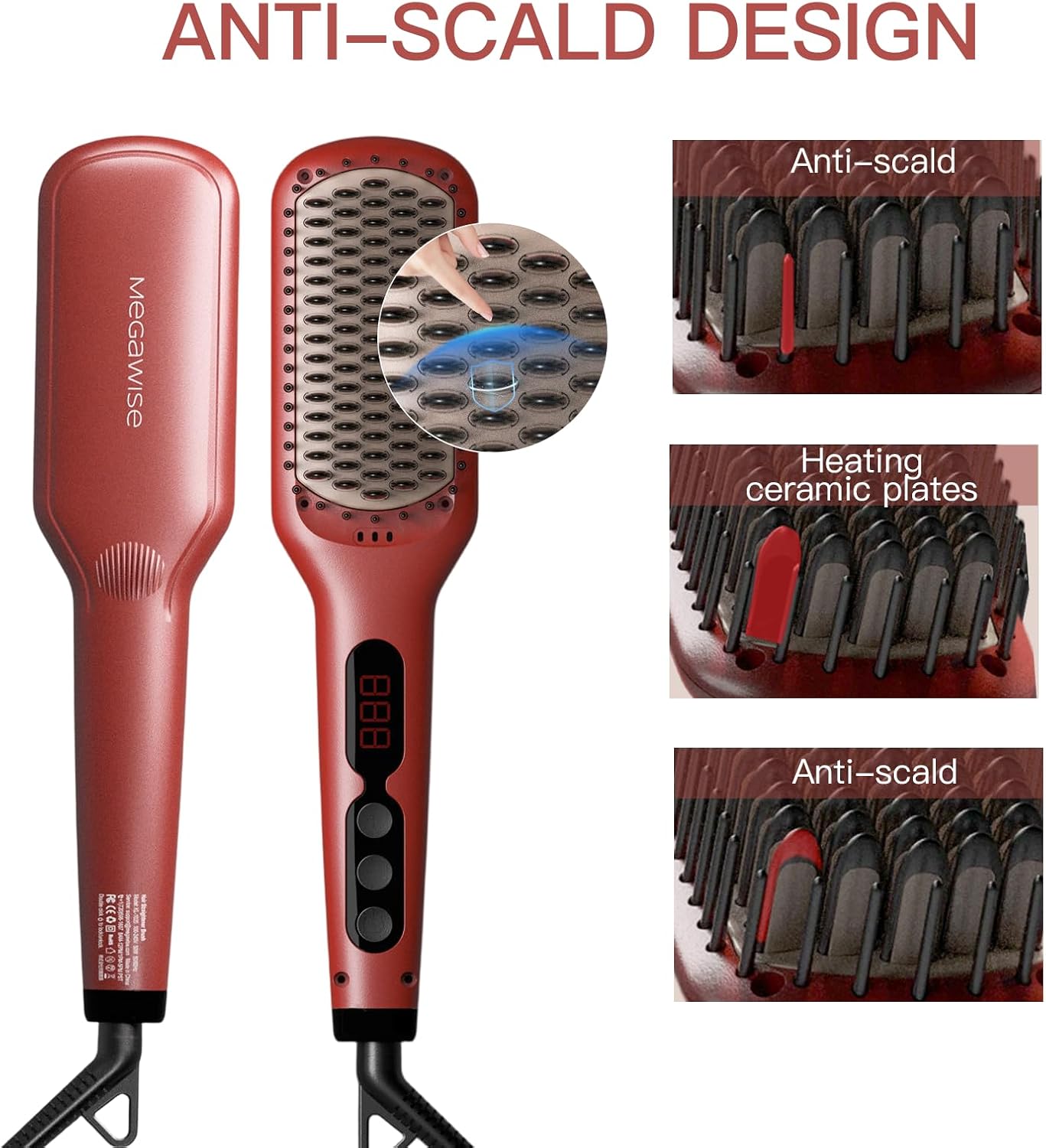Detalle 2 de MEGAWISE KL-1025 Hair Straightening Brush, Ionic Ceramic, Dual Voltage